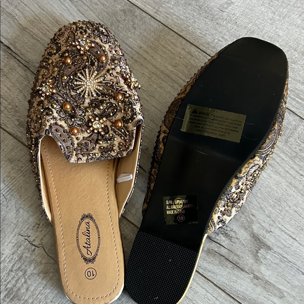 Atalia Brown Embellished Women's Mules